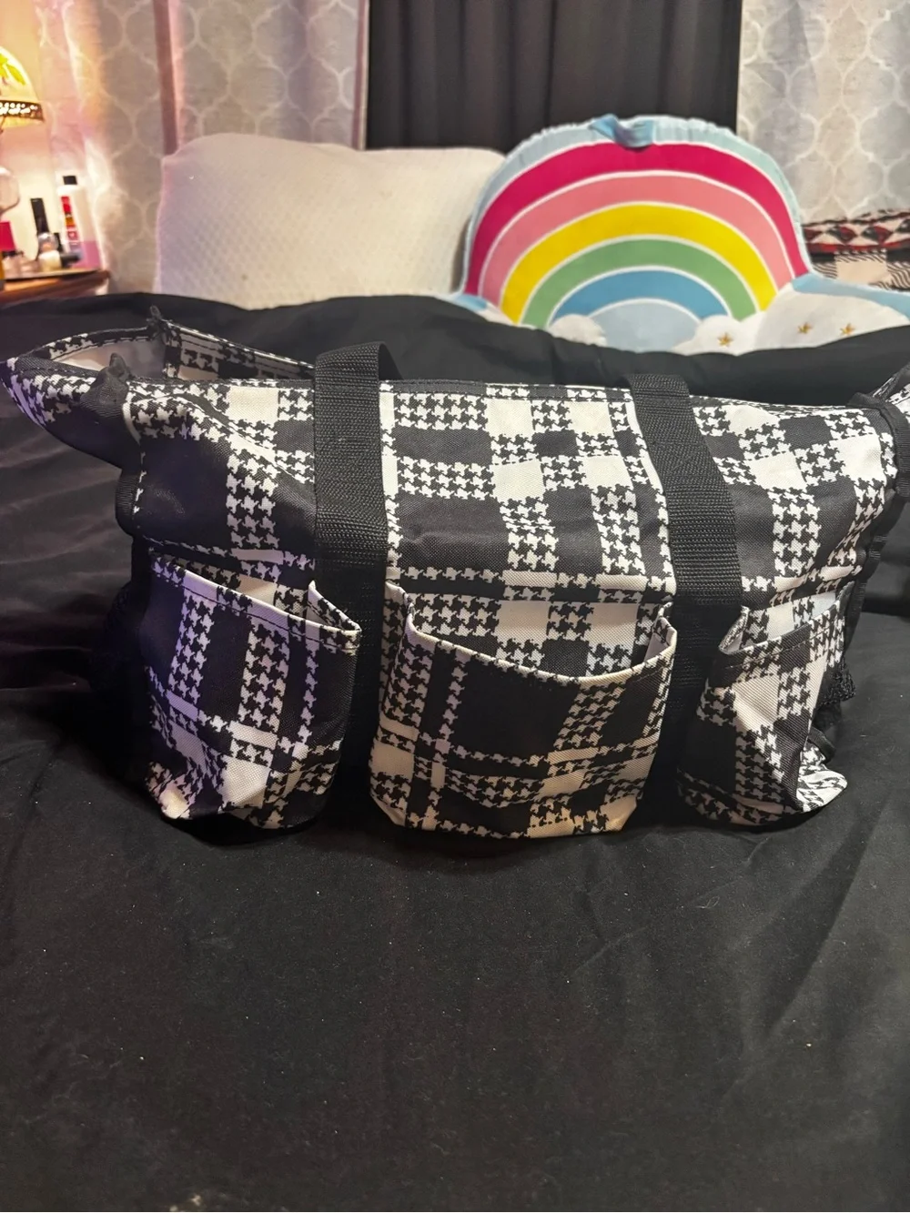 thirty-one Black and White Houndstooth Tote with Front Pockets